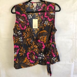 A New Day Floral Sleeveless Wrap Blouse